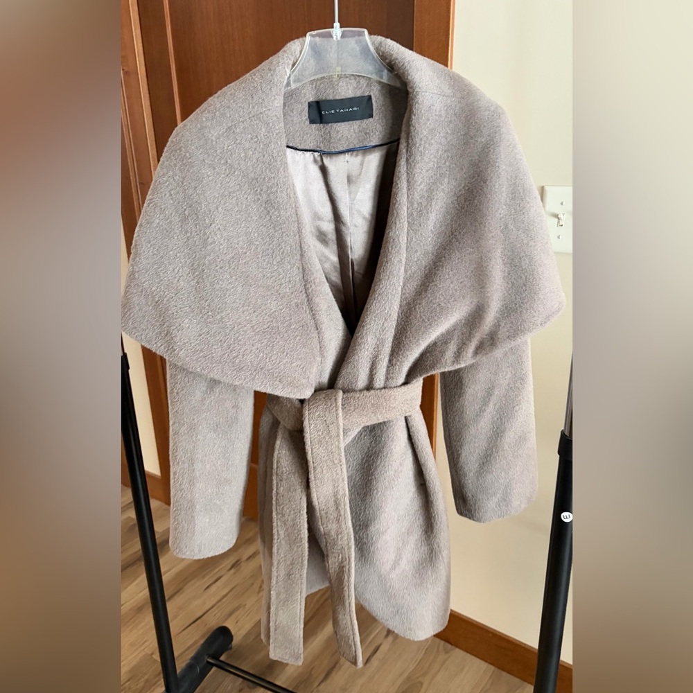 Elie Tahari Wool Blend Wrap Coat.